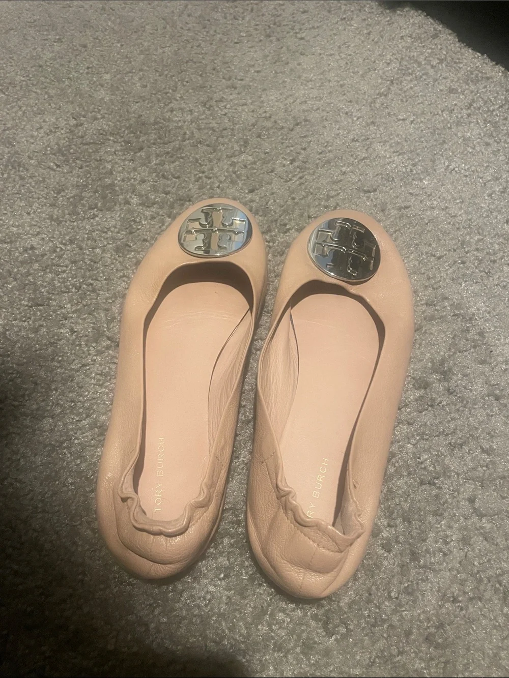Tory Burch Blush Leather Logo Ballet Flats